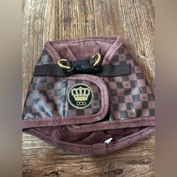 Other - Brown Checkered Dog Harness with Crown Logo
